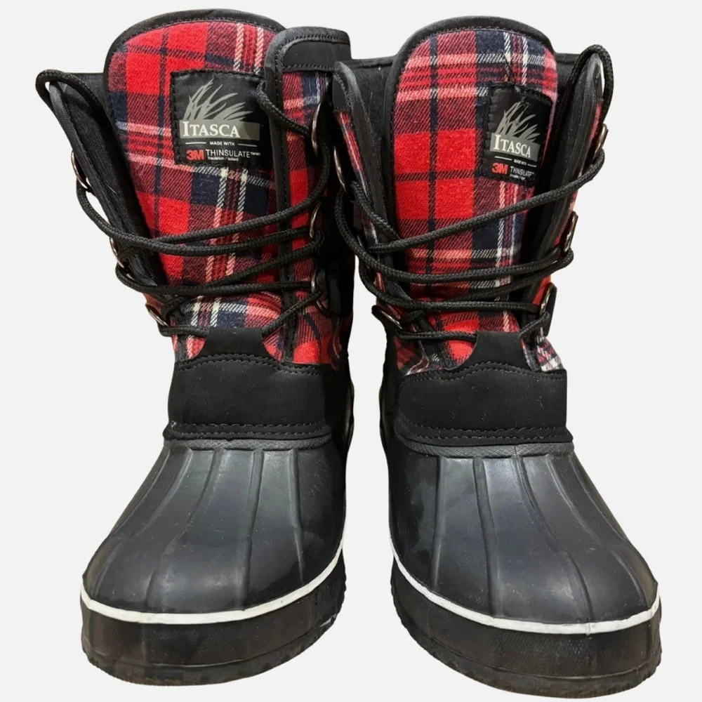 ITASCA Women's Red & Black Plaid Lace UP Duck Boots Size 8 Discontinued Colorway - Picture 3 of 9
